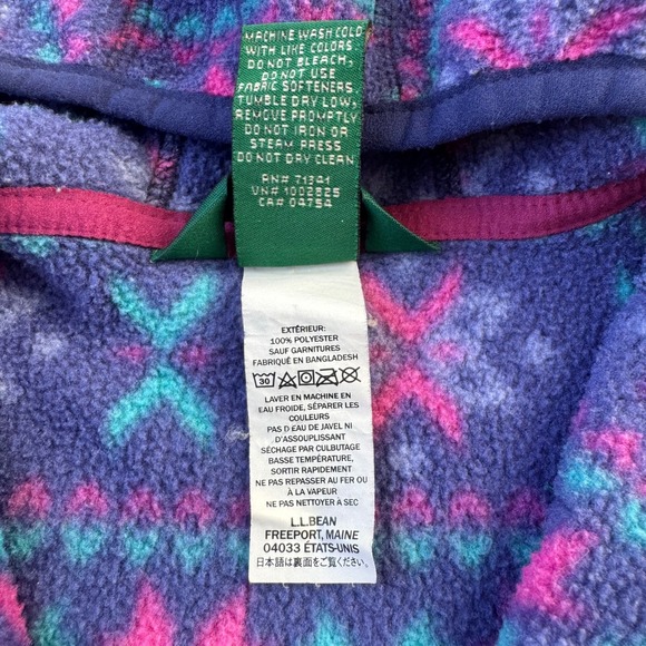 Vintage Y2K L.L. Bean Baby Girls Fleece Jacket 6-12M Hooded Fair Isle Zip Purple - Picture 8 of 8